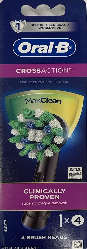 Cross Action Electric Toothbrush Replacement Brush Heads Refill 4 Count Black - The Great Shoppe