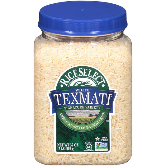 RiceSelect Texmati White Rice, Long Grain, Gluten-Free, Non-GMO, 32 oz (Pack of 4 Jars)