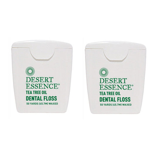 Desert Essence Tea Tree Oil Dental Floss, No alcohol, 50 Yards (45.7 M) Waxed (Pack of 2) - The Great Shoppe