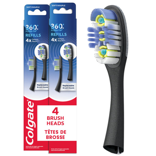 Colgate 360 Floss-Tip Replaceable Toothbrush Head Refills, Deep Clean, 4 Pack - The Great Shoppe