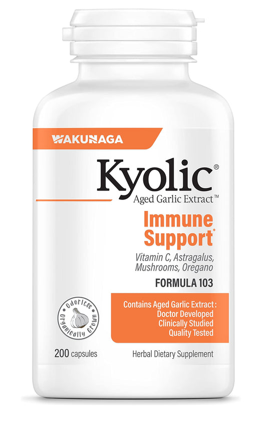 Kyolic Aged Garlic Extract Formula 103 Immune Support, 200 Capsules (Packaging May Vary)