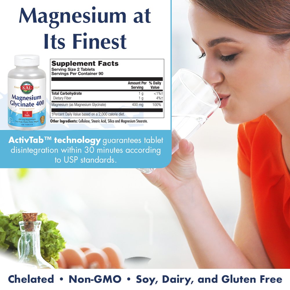 KAL Magnesium Glycinate 400 | 90 Serv. 180 CT