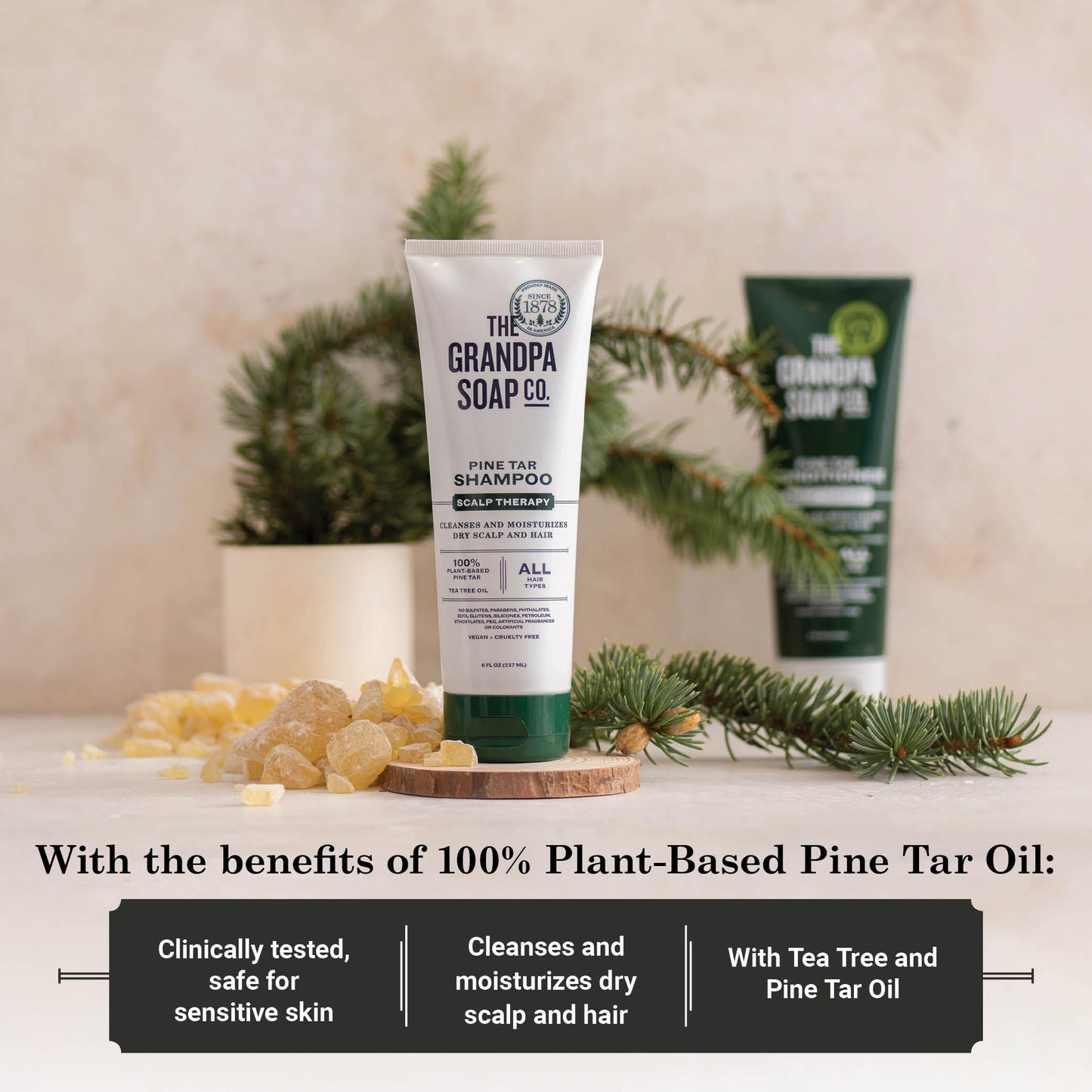 Grandpa's The Soap Company Pine Tar Shampoo - Cleanses and Moisturizes Dry Scalp, With Pine Tar and Tea Tree Oil, All Hair Types, Vegan, Sulfates and Parabens Free, 8 Fl Oz