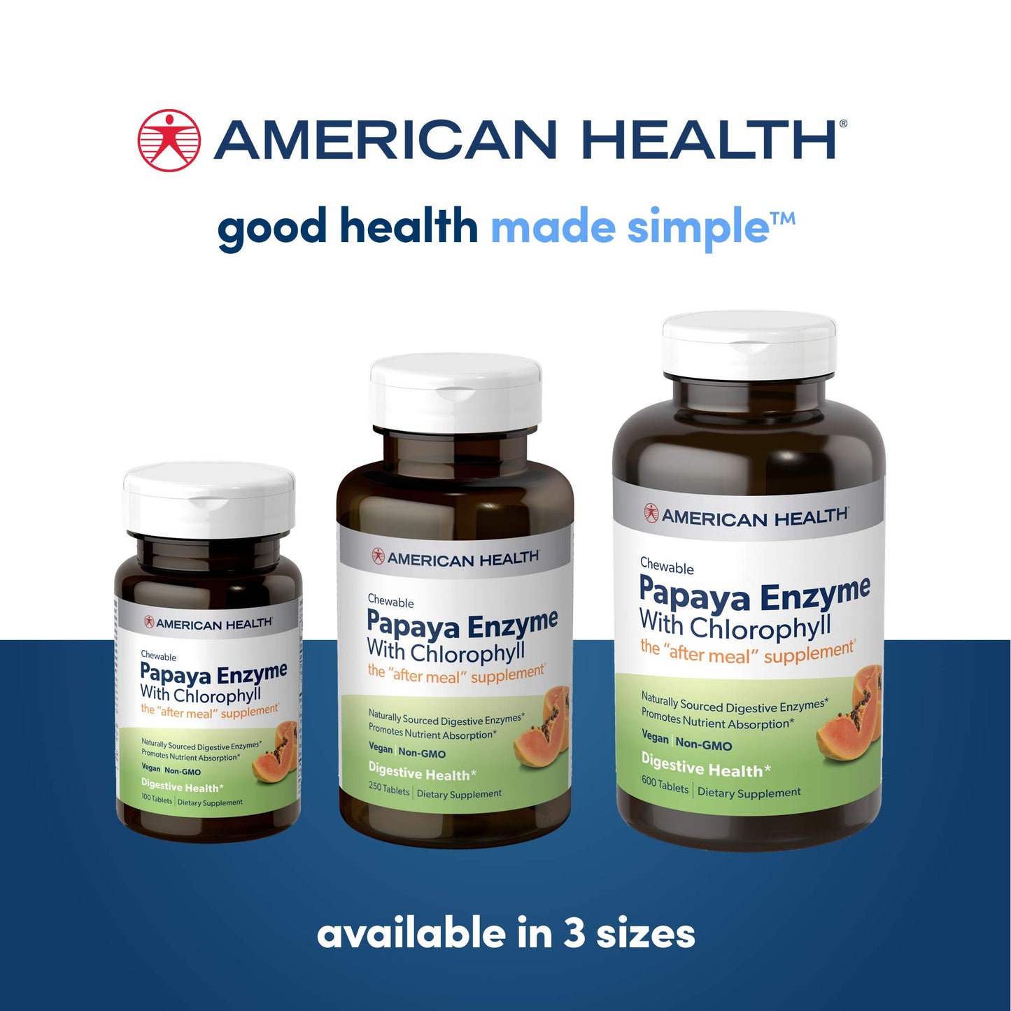 American Health Papaya Enzyme with Chlorophyll Chewable Tablets, 83 Total Servings, 250 Count