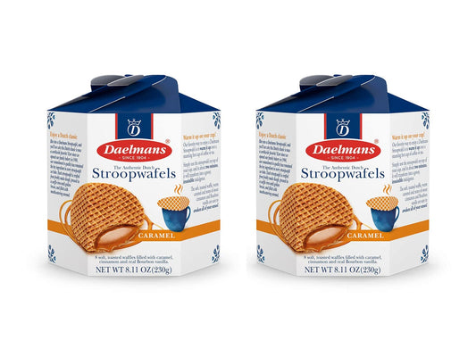 DAELMANS Stroopwafels, Dutch Waffles Soft Toasted, 2 Pack Assortment, Caramel, Office Snack, Kosher Dairy, Authentic Made In Holland, 8 Stroopwafels Per Box (2 Pack) - The Great Shoppe